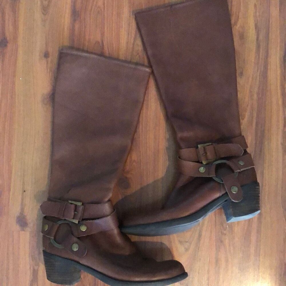 Pollini Brown high leather Moto boots size 8